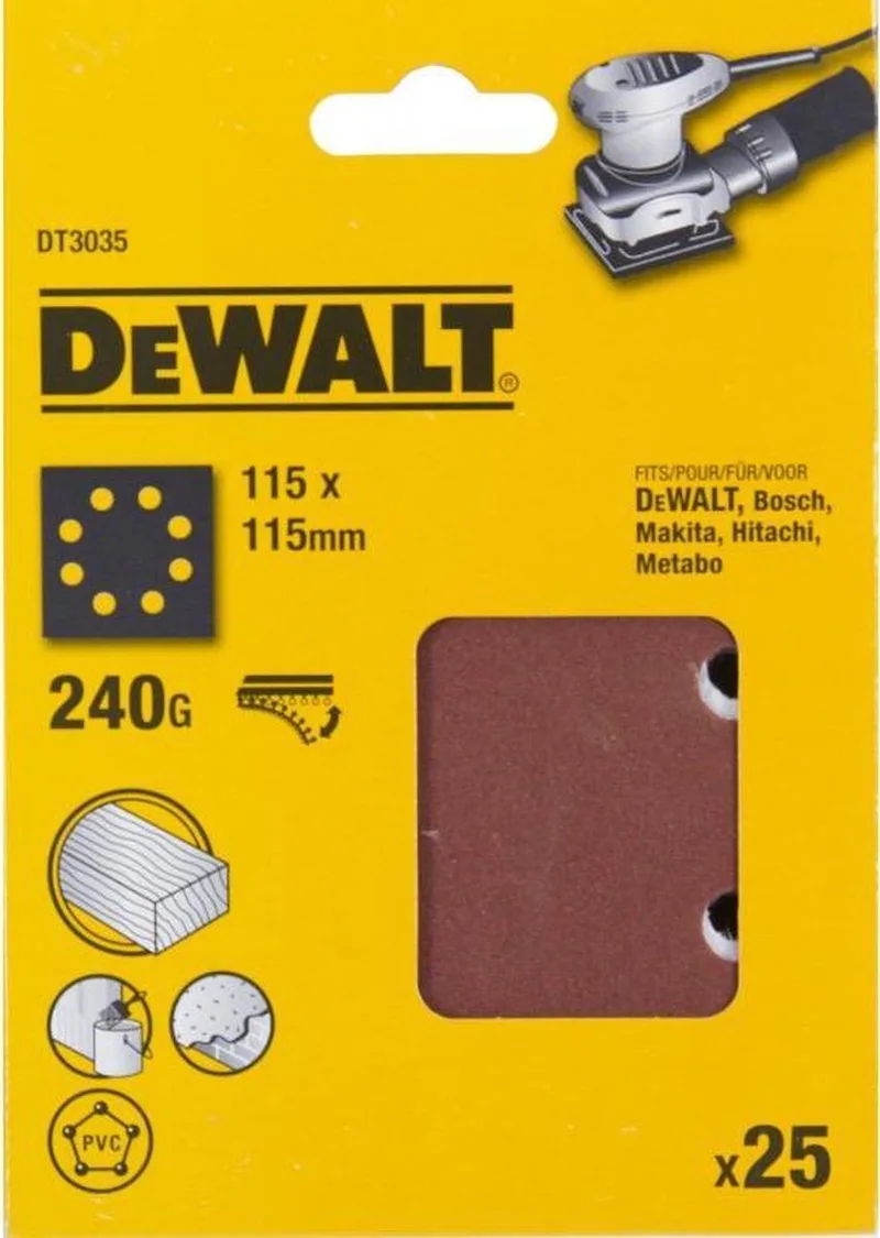 P240 Schuurpapier 1/4 Velcro (25 stuks) - DT3035 by DEWALT – product image