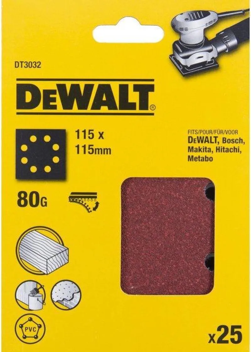 P80 Schuurpapier 1/4 Velcro (25 stuks) - DT3032 de DEWALT – image du produit