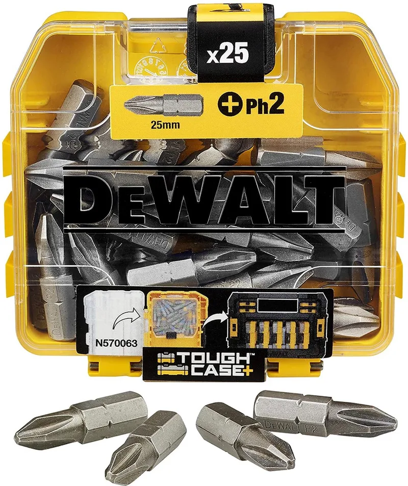 PH2 25mm Schroefbits in TOUGH CASE (25 stuks) - DT71522 von DEWALT – Produktbild