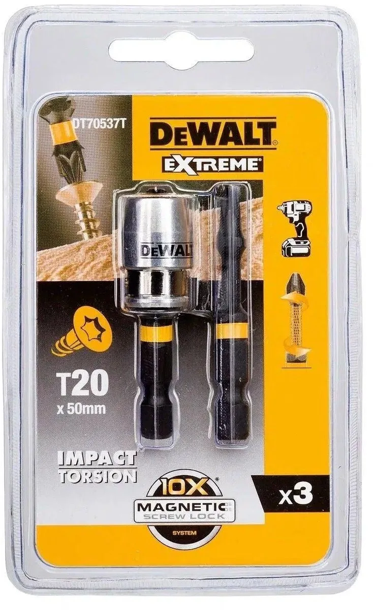 T20 50mm Impact Torsion Schroefbits + MagLock bithouder - Extreme - DT70537T fra DEWALT – produktbillede