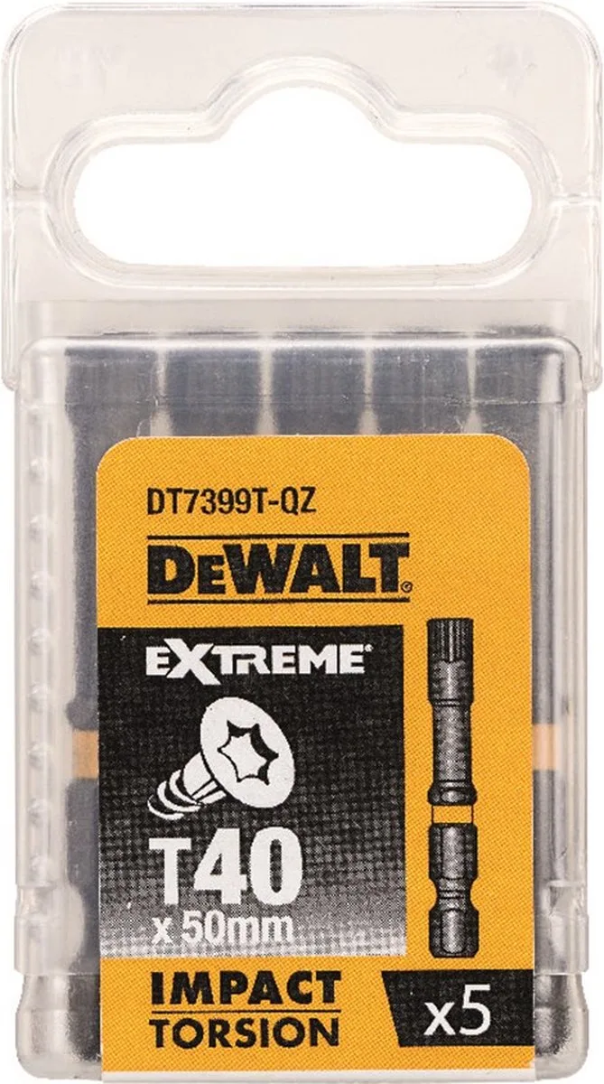 T40 50mm Impact Torsion Schroefbits (5 stuks) - Extreme - DT7399T de DEWALT – image du produit