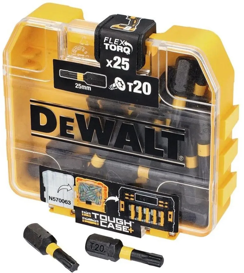 TX20 25mm FLEXTORQ Schroefbits in TOUGH CASE (25 stuks) - DT70557T by DEWALT – product image