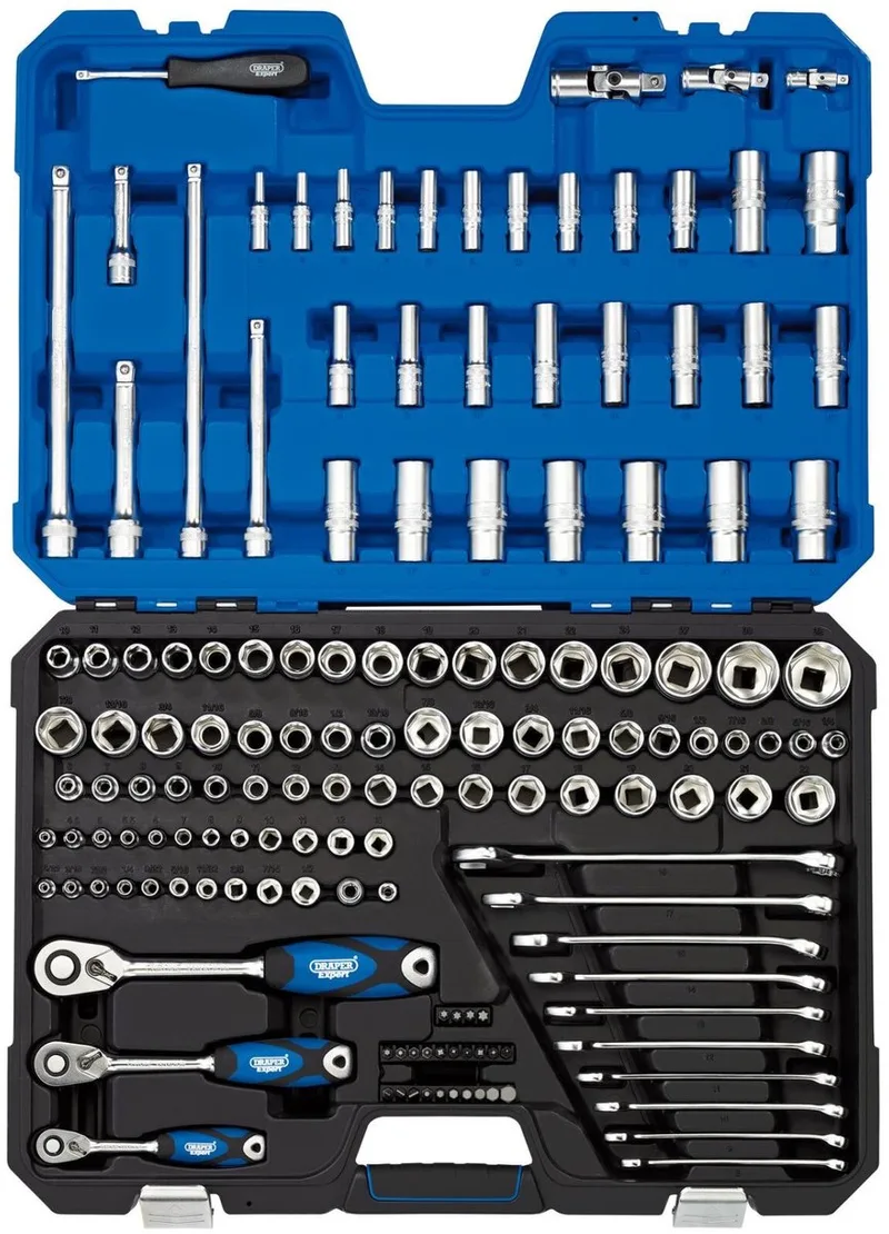 doppenset - 1/4, 3/8 en 1/2 inch - 150-delig van Draper – productafbeelding