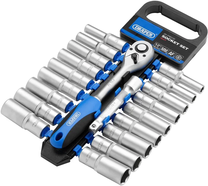 Draper 1/2" Lange metrische + inch doppenset + ratel, 20-delig by Draper – product image