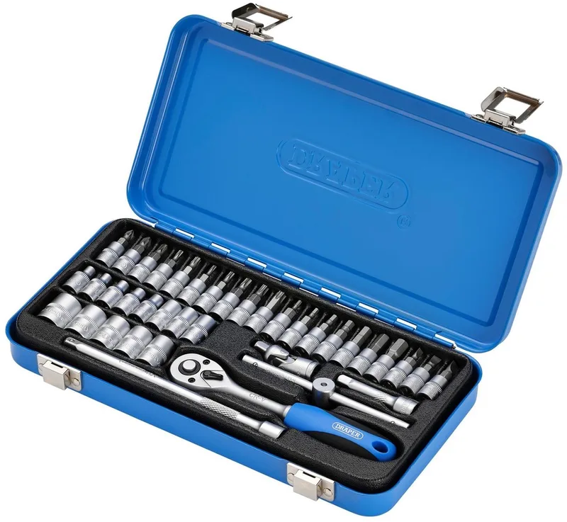 Draper 1/4" doppenset met ratel en bitset, 38-delig van Draper, Blauw – productafbeelding