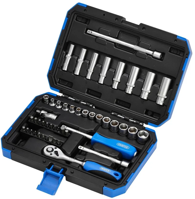 Draper 1/4" doppenset met ratel en dopschroevendraaier, 47-delig van Draper, Blauw – productafbeelding