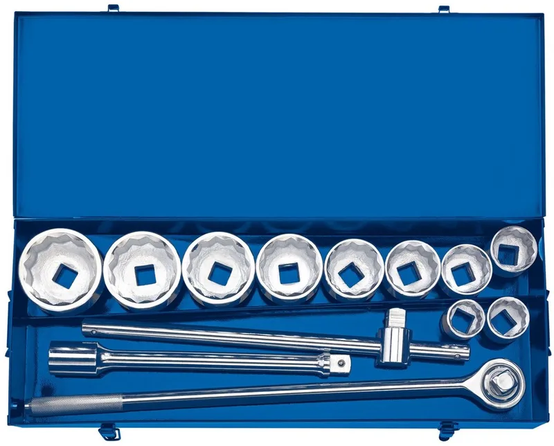 Draper 1" doppenset met ratel - in stalen opbergkoffer, 13-delig van Draper, Blauw – productafbeelding