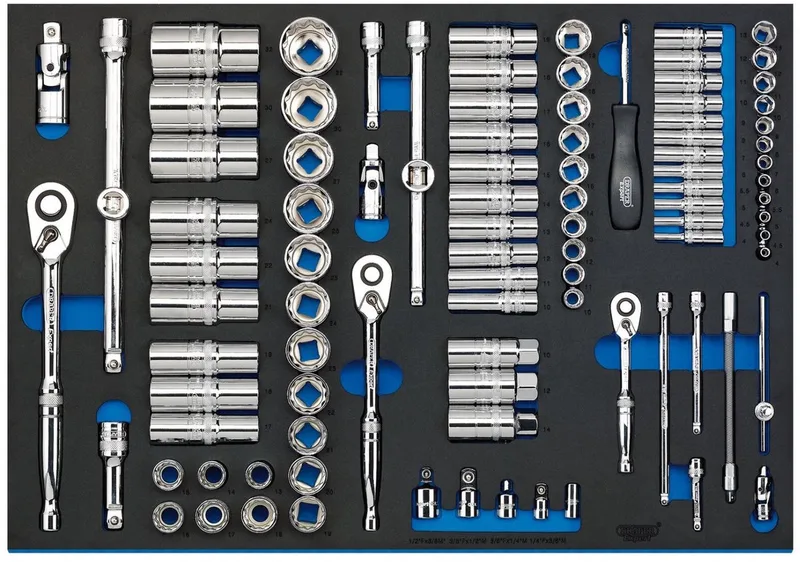 Expert 1/4", 3/8" en 1/2" doppenset in foam inlay, 96-delig by Draper, Blue – product image