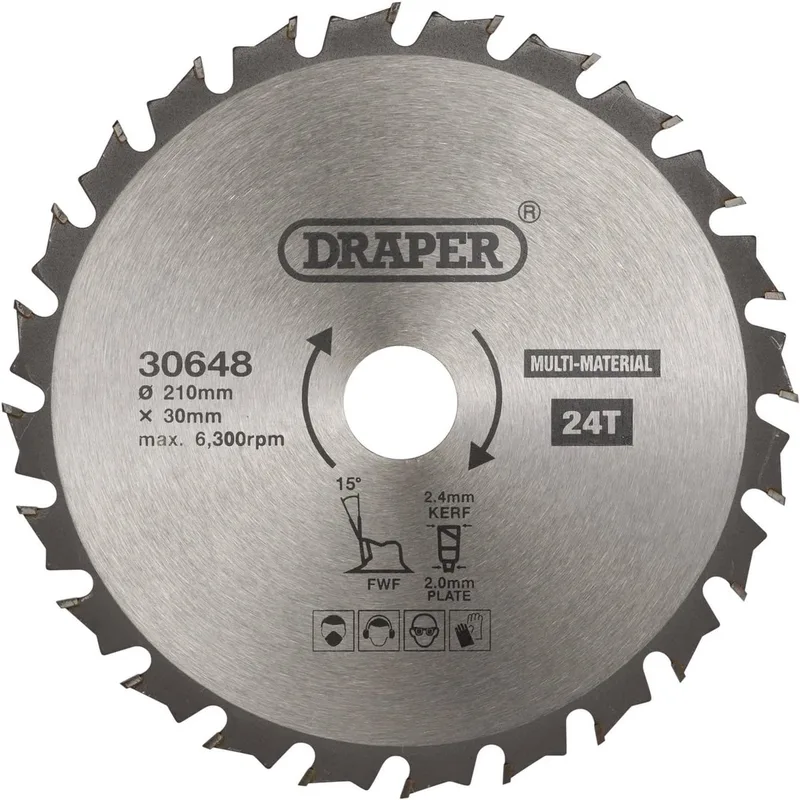 Multipurpose Cirkelzaagblad 210x30mm 24T TCT Metaal Hout Plastic van Draper – productafbeelding