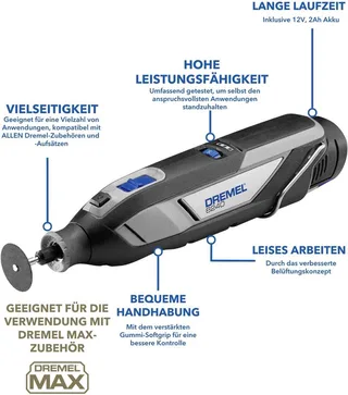 8240-5 Multitool - Inclusief 12 V (2.0 Ah) Li-Ion accu, 5 accessoires en lader de Dremel – image du produit 1 sur 6