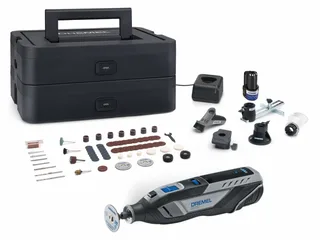 8250-5/65 Platinum+ - Multitool - Inclusief 2x 12V 2.0 Ah accu - 65 accessoires - detailhandgreep - lijn-en circkelgeleider - bewerkingsplatform - comfort guard hulpstuk - frees hulpstuk - lader de Dremel – image du produit 1 sur 6