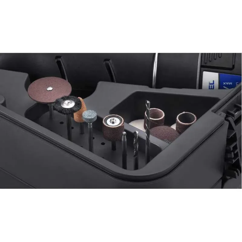 8250-5/65 Platinum+ - Multitool - Inclusief 2x 12V 2.0 Ah accu - 65 accessoires - detailhandgreep - lijn-en circkelgeleider - bewerkingsplatform - comfort guard hulpstuk - frees hulpstuk - lader de Dremel – image du produit 6 sur 6