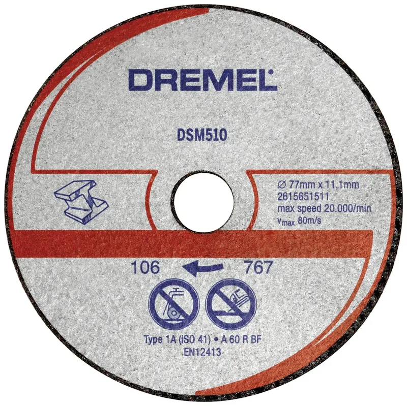 DSM510 2615S510JB Trennscheibe gerade 77 mm 3 St. Aluminium, Kupfer, Gusseisen, Plexiglas, Vinyl, Kunststoff, Faser de Dremel – image du produit