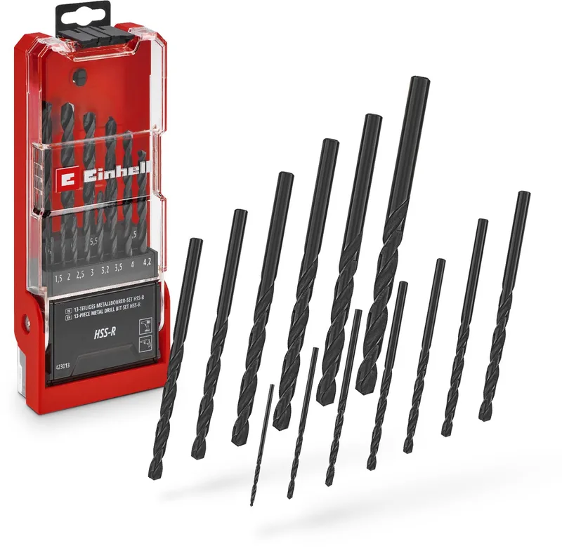 13-delige HSS-R metaalboor set (HSS 4241 staal, zwart gepolijst, 135° boorpunt, rolgesmede spiraal type N, ronde schacht incl. opbergkoffer) von Einhell – Produktbild