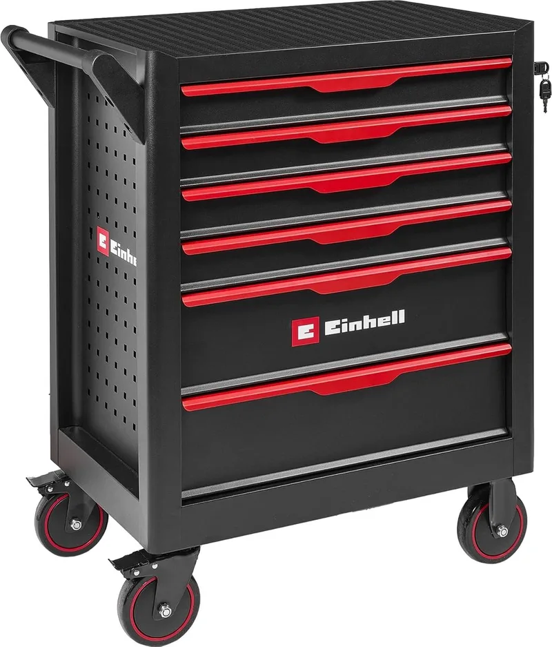Accessoires Werkplaatstrolley 149-delig (70 bits, 11 combinatiesleutels, tangen, dopsleutelinzetstukken, omkeerbare ratel, waterpas, meetlint, slotenmakershamer) by Einhell, Red – product image