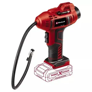 Accu Auto Compressor CE-CC 18 Li Solo - Power X-Change - 18 V/Li-ion - Lengte slang: 0,6 m - Max. Luchtafgifte: 12 l/min - Max. Werkdruk: 11 bar - Digitale manometer - Incl. 3-delige adapterset - Excl. accu en lader van Einhell, Rood – productafbeelding 2 van 6