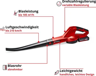 Accu Bladblazer GE-CL 18 E Li Kit - Power X-Change - 18 V/Li-ion - Blaassnelheid: 210 km/h - Incl. 2.0 Ah Accu en lader by Einhell – product image 4 of 5