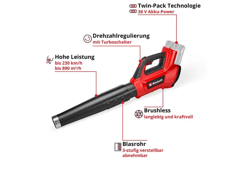 Accu Bladblazer GP-LB 36/230 Li E BL Solo - Power X-Change - 36 V/Li-ion - Blaassnelheid: 230 km/h - Excl. accu en lader van Einhell – productafbeelding 2 van 4
