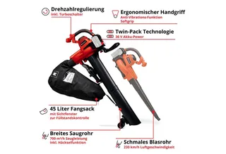 Accu Bladblazer-/zuiger GE-CL 36/230 Li E Solo - Power X-Change- 36 V/Li-ion - Blaas-/zuigfunctie - Blaassnelheid: 230 km/h - Turboschakelaar - Incl. zuigbuis + blaasbuis - Excl. accu en lader van Einhell – productafbeelding 3 van 5