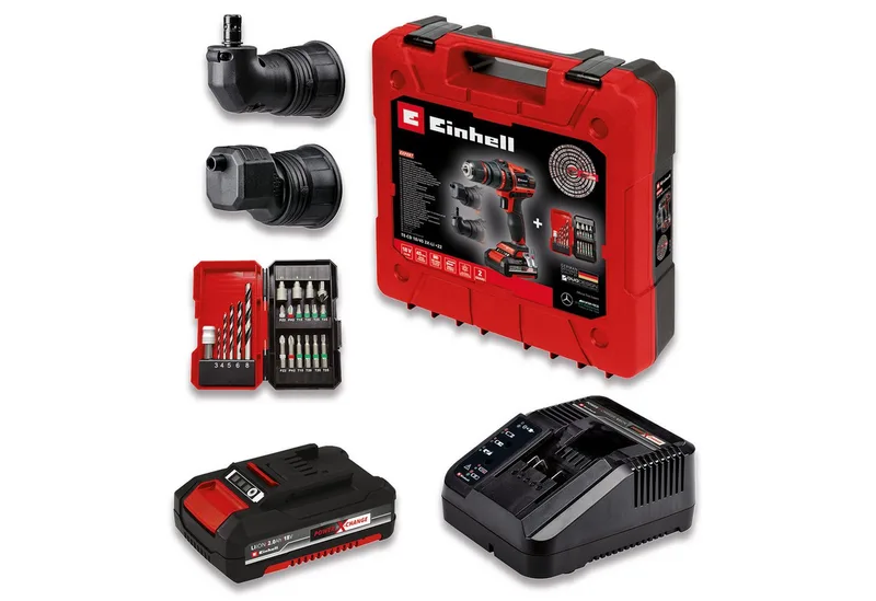 Accu Boor-/Schroefboormachine TE-CD 18/45 3X-Li Kit + 22-delige Boor-/Bitset -Power X-Change - 18 V/Li-ion - 45 Nm - Incl. 1x 2.0 Ah accu, lader, E-Box Koffer en 22-delige boor-/bitset van Einhell – productafbeelding 2 van 5
