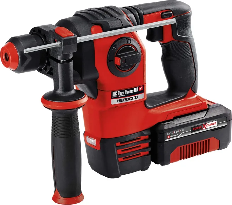 Accu Boorhamer HEROCCO Li Kit - Power X-Change - 18 V/Li-ion - 2,2 Joule - SDS-Plus - Incl. 3 boren, platte beitel en puntbeitel - Incl. E-Box - Incl. 3.0 Ah accu + lader by Einhell – product image