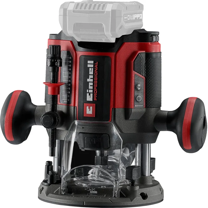 Accu Bovenfrees TP-RO 18/55 Li BL Solo - Power X-Change - 18 V/Li-ion - 6 en 8 mm spantang - Koolborstelloze motor - Excl. accu en lader fra Einhell, Rød – produktbillede