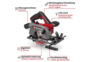 Akku-Handkreissäge TE-CS 18/150-2 Li - Solo, ohne Akku und Ladegerät von Einhell – Produktbild 4 von 5