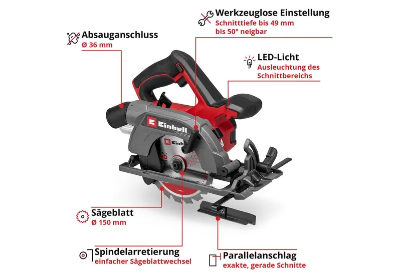 Akku-Handkreissäge TE-CS 18/150-2 Li - Solo, ohne Akku und Ladegerät von Einhell – Produktbild 4 von 5