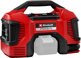 Accu Compressor PRESSITO 18/21 Li Solo - Power X-Change - 18 V/Li-Ion - Aanzuigcapaciteit Hogedruk-/Lagedrukpomp: 21/370 l/min - Max. werkdruk hogedrukpomp: 10.5 bar - Incl. 3-delige adapterset - Excl. accu en lader van Einhell, Rood – productafbeelding 1 van 5