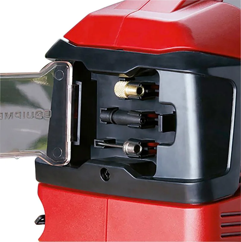 Accu Compressor PRESSITO Li Solo - Power X-Change - 18 V/Li-Ion - Aanzuigcapaciteit Hogedruk-/Lagedrukpomp: 21/380 l/min - Max. werkdruk hogedrukpomp: 11 bar - Incl. 3-delige adapterset - Excl. accu en lader van Einhell, Rood – productafbeelding 5 van 5