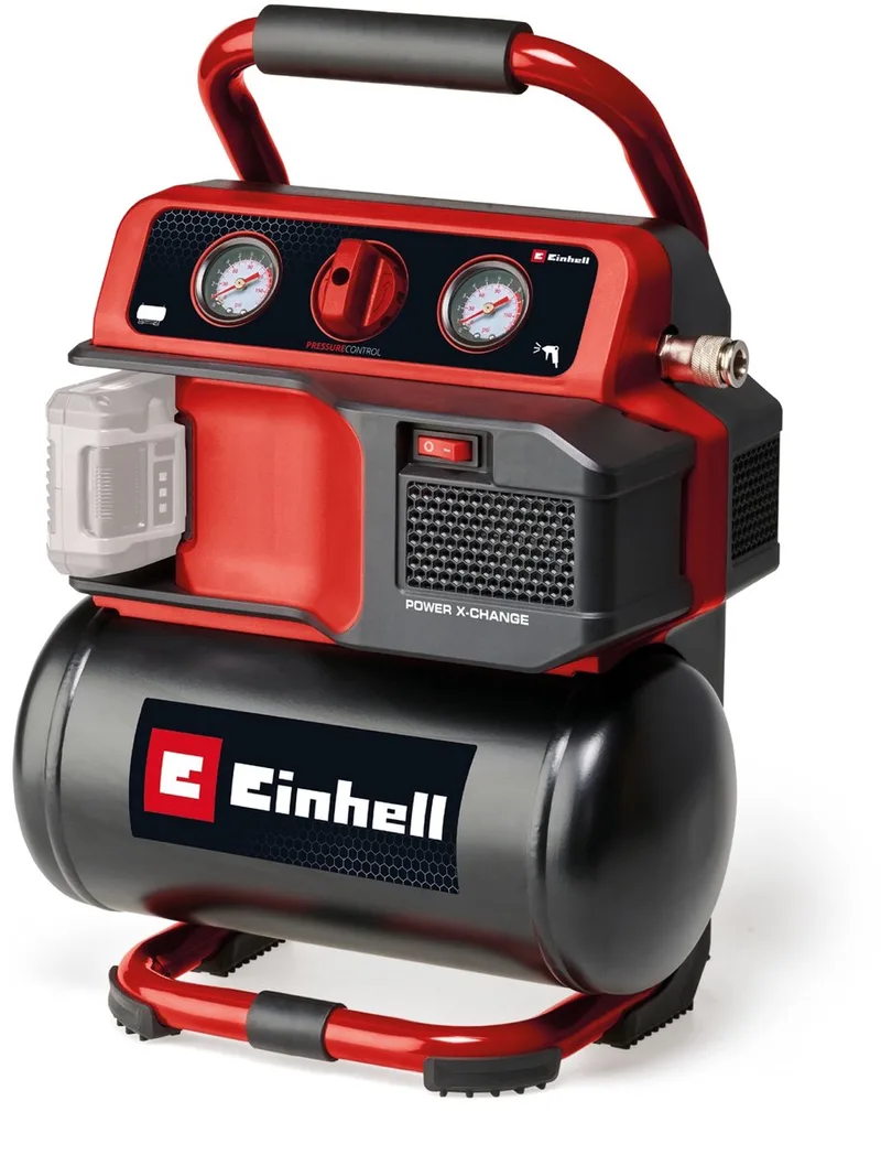 Accu Compressor TE-AC 18/75 Li OF Solo - Power X-Change - 18 V/Li-ion - Max. 8 bar - 5 L tank - Olievrij - Zuigvermogen 75 l/min - Excl. accu en lader van Einhell, Rood – productafbeelding 1 van 6