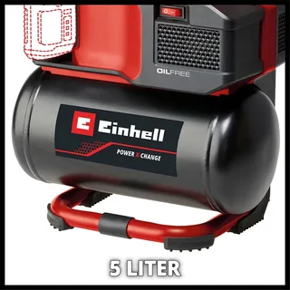 Accu Compressor TE-AC 18/75 Li OF Solo - Power X-Change - 18 V/Li-ion - Max. 8 bar - 5 L tank - Olievrij - Zuigvermogen 75 l/min - Excl. accu en lader van Einhell, Rood – productafbeelding 4 van 6