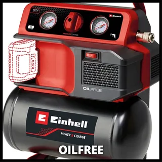 Accu Compressor TE-AC 18/75 Li OF Solo - Power X-Change - 18 V/Li-ion - Max. 8 bar - 5 L tank - Olievrij - Zuigvermogen 75 l/min - Excl. accu en lader van Einhell, Rood – productafbeelding 6 van 6