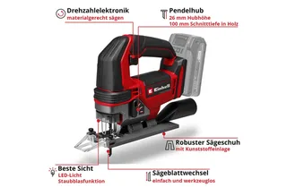 Accu Decoupeerzaag TE-JS 18/100 Li Solo - Power X-Change - 18 V/Li-ion - Slaghoogte: 26 mm - Versteksneden: max. 45° - LED-verlichting - Blaasfunctie - Excl. accu en lader by Einhell – product image 3 of 5