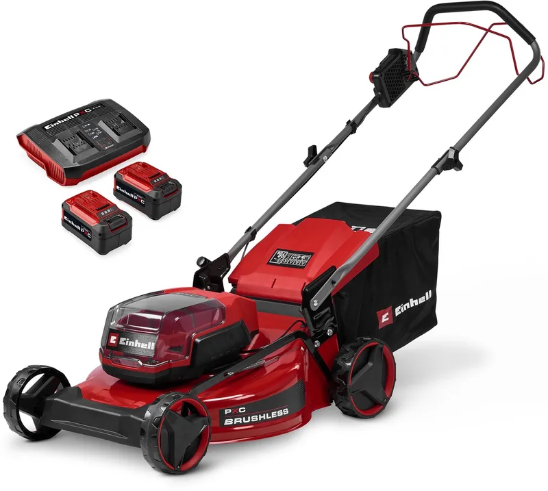 Accu Grasmaaier GC-CM 36/51 S Li BL Kit - Power X-Change - 36 V/Li-ion - Maaibreedte: 51 cm - Aanbevolen gazonoppervlakte: tot 750 m² - 50 L opvangzak - Maaihoogte: 25-80 mm - Incl. 2x 5.2 Ah accu en 1 DUO-lader by Einhell – product image