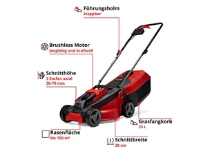 Accu Grasmaaier GE-CM 18/30 Li Kit - Power X-Change - 18 V/Li-ion - Maaibreedte: 30 cm - Aanbevolen gazonoppervlakte: tot 150 m² - 25 L opvangzak - Maaihoogte: 30-70 mm - Incl. 3.0 Ah Accu en lader by Einhell – product image 3 of 4