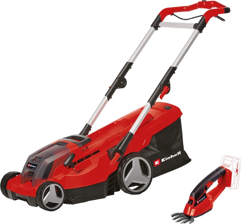 Accu Grasmaaier GE-CM 36/37 Li + Accu Grasschaar GE-CG 18/1 Li - Power X-Change 36/18 V/Li-ion - Maaibreedte: 37 cm/10 cm - incl. 2x 3.0 Ah Accu en 2x laders von Einhell – Produktbild