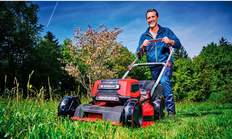 Accu Grasmaaier GP-CM 36/47 S Li BL Kit - Power X-Change - 36 V/Li-ion - Maaibreedte: 47 cm - Aanbevolen gazonoppervlakte: tot 700 m² - 65 L opvangzak - Maaihoogte: 25-80 mm - Incl. 4x 4.0 Ah Accu en 2x DUO-lader by Einhell – product image 4 of 4