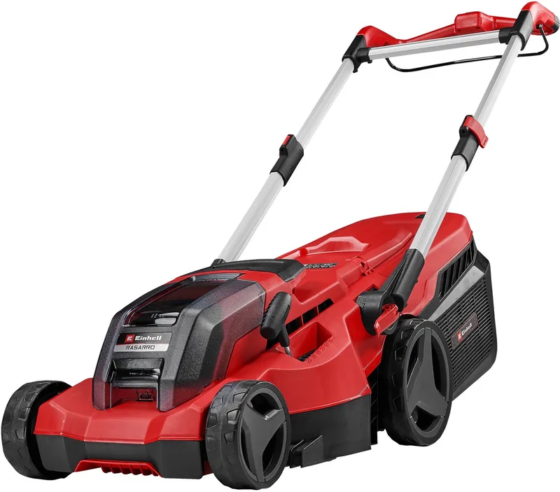 Accu Grasmaaier RASARRO 36/38 Li Kit - Power X-Change - 36 V/Li-ion - Maaibreedte 38 cm - Aanbevolen gazonoppervlakte: tot 450 m² - 45 L opvangbak - Maaihoogte: 25-75 mm - Mulching functie - Incl. 2x 4.0Ah + 1x DUO-lader de Einhell – image du produit 1 sur 4