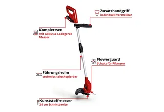 Accu Grastrimmer GC-CT 18/24 Li Kit - Power X-Change - 18 V/Li-ion - Maaidiameter: 24 cm - Bloembeschermer - Traploos uitschuifbare geleidesteel - Incl. 20 kunststof messen - Incl. 2.0 Ah accu + lader de Einhell – image du produit 3 sur 5