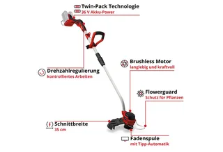 Accu Grastrimmer GP-CT 36/35 Li BL Solo - Power X-Change - 36 V/Li-ion - Maaidiameter: 35 cm - Elektrische toerentalregeling - Draagriem - Excl. accu en lader by Einhell – product image 4 of 4