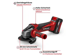 Accu Haakse Slijper TC-AG 18/115 Li Kit - Power X-Change - 18 V/Li-ion - Ø115 mm - 8.500 t/min - Max. Snijdiepte: 28 mm - Incl. 1x 4.0 Ah Accu en Lader de Einhell – image du produit 3 sur 4
