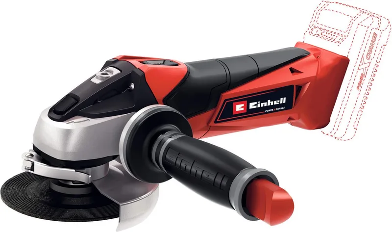 Accu Haakse Slijper TE-AG 18/115 Li Solo + Accessoires - Power X-Change - 18 V/Li-ion - Ø115 mm - 8.500 t/min - Incl. 1x Ø115 mm slijpschijf, 1x Lamellenschijf en transport-/opbergkoffer - Excl. accu en lader de Einhell – image du produit