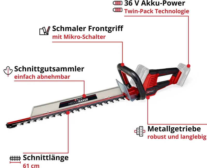 Akku-Heckenschere GE-CH 36/61 Li-Solo von Einhell – Produktbild 3 von 5
