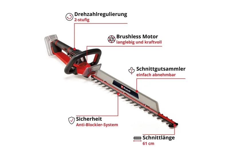 Accu Heggenschaar GP-CH 18/61 Li BL Solo - Power X-Change - 18 V/Li-ion - Koolborstelloze motor - Snoeilengte: 61 cm - Tandafstand: 26 mm - Draaibare handgreep - Excl. accu en lader fra Einhell – produktbillede 3 af 5