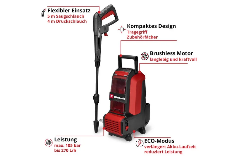 Accu Hogedrukreiniger HYPRESSO 36/105 Solo - Power X-Change - 36 V/Li-ion - Max. 105 bar - 270 l/u - Incl. lans, 4m slang en borstel - Excl. accu en lader de Einhell – image du produit 3 sur 5