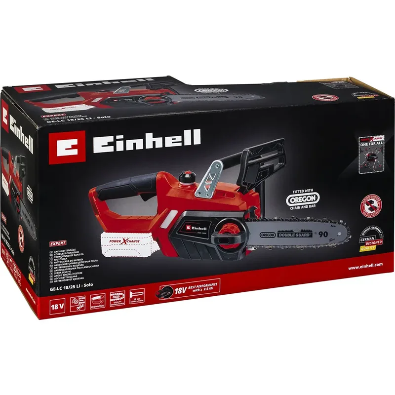 Accu Kettingzaag GE-LC 18/25 Li Solo - Power X-Change - 18 V/3.0 Ah/Li-Ion - Zwaardlengte: 25 cm - Max. Zaaglengte: 23 cm - Kettingsnelheid: 4,3 m/s - Excl. accu en lader van Einhell – productafbeelding 4 van 5