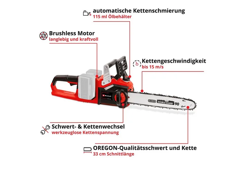 Accu Kettingzaag GP-LC 36/35 Li BL Solo - Power X-Change - 36 V/Li-Ion - Koolborstelloze motor - Zwaardlengte: 35 cm - Max. Zaaglengte: 33 cm - Excl. accu en lader van Einhell – productafbeelding 3 van 5