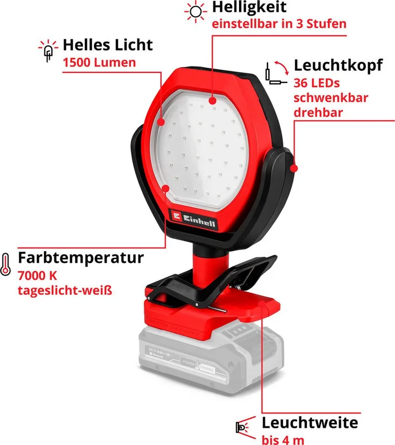 Einhell 2320120 GC-OL 18/1500 Li-Solo Lampe de travail 1500 lm 0.46 kg de Einhell, Rouge – image du produit 3 sur 5