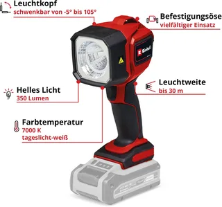 Accu Lamp TC-CL 18/350 Li Solo - Power X-Change - 18 V/Li-ion - 350 lm - 7000 K - 1 LED - Excl. accu en lader von Einhell, Rot – Produktbild 2 von 5